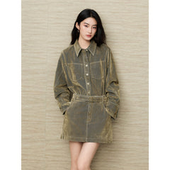 Women's Casual Grey-Green Denim Skirt