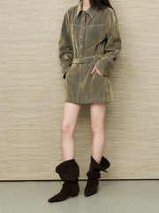 Women's Casual Grey-Green Denim Skirt