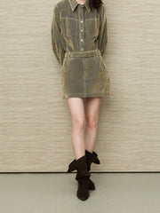Women's Casual Grey-Green Denim Skirt
