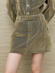 Women's Casual Grey-Green Denim Skirt