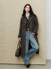 Women's Commuter Double-Breasted Long Trench Coat