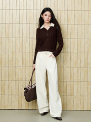 Women's Casual High-Rise Self-Tie Belt Curved-Leg Pants