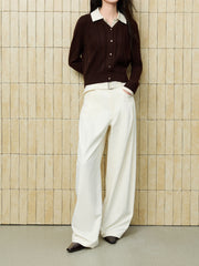Women's Casual High-Rise Self-Tie Belt Curved-Leg Pants