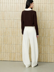 Women's Casual High-Rise Self-Tie Belt Curved-Leg Pants
