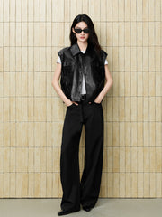 Women's Casual High-Rise Self-Tie Belt Curved-Leg Pants