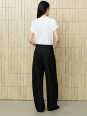 Women's Casual High-Rise Self-Tie Belt Curved-Leg Pants