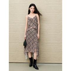 Women's Boho Girl Plaid Skirt Set