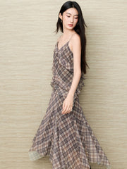 Women's Boho Girl Plaid Skirt Set