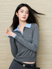 Women's French-style faux-layer knit sweater