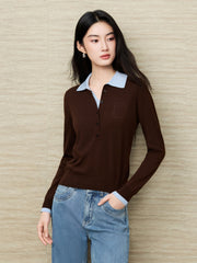 Women's French-style faux-layer knit sweater