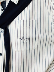 Women's Commuter Striped Detachable Scarf Shirt