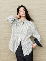Women's Commuter Striped Detachable Scarf Shirt