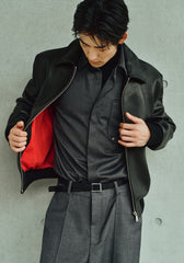 Men's Contrast Short Leather Bomber Jacket