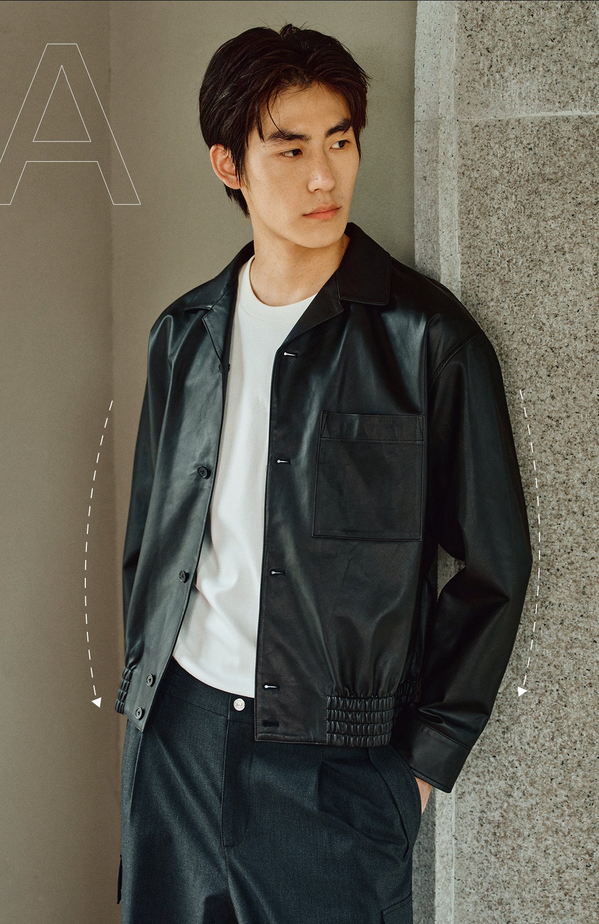 Men's Short Cuban-Collar Leather Jacket