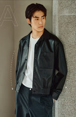 Men's Short Cuban-Collar Leather Jacket
