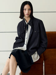 Women's Casual Blouson Stand-Collar PU Jacket