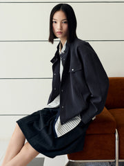 Women's Casual Blouson Stand-Collar PU Jacket
