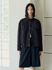 Women's Casual Blouson Stand-Collar PU Jacket