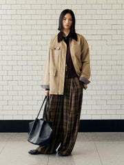 Women's Vintage Barn-Style Contrast-Lapel Utility Jacket