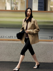 Women's Vintage Barn-Style Contrast-Lapel Utility Jacket