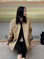 Women's Vintage Barn-Style Contrast-Lapel Utility Jacket