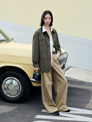 Women's Vintage Barn-Style Contrast-Lapel Utility Jacket