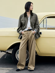 Women's Vintage Barn-Style Contrast-Lapel Utility Jacket
