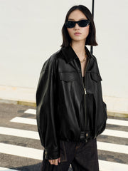 Women's Vintage Edgy Bubble Leather Jacket