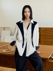 Women's Commuter Striped Detachable Scarf Shirt