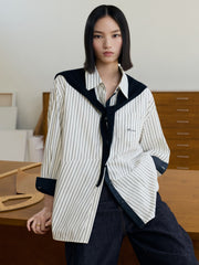 Women's Commuter Striped Detachable Scarf Shirt