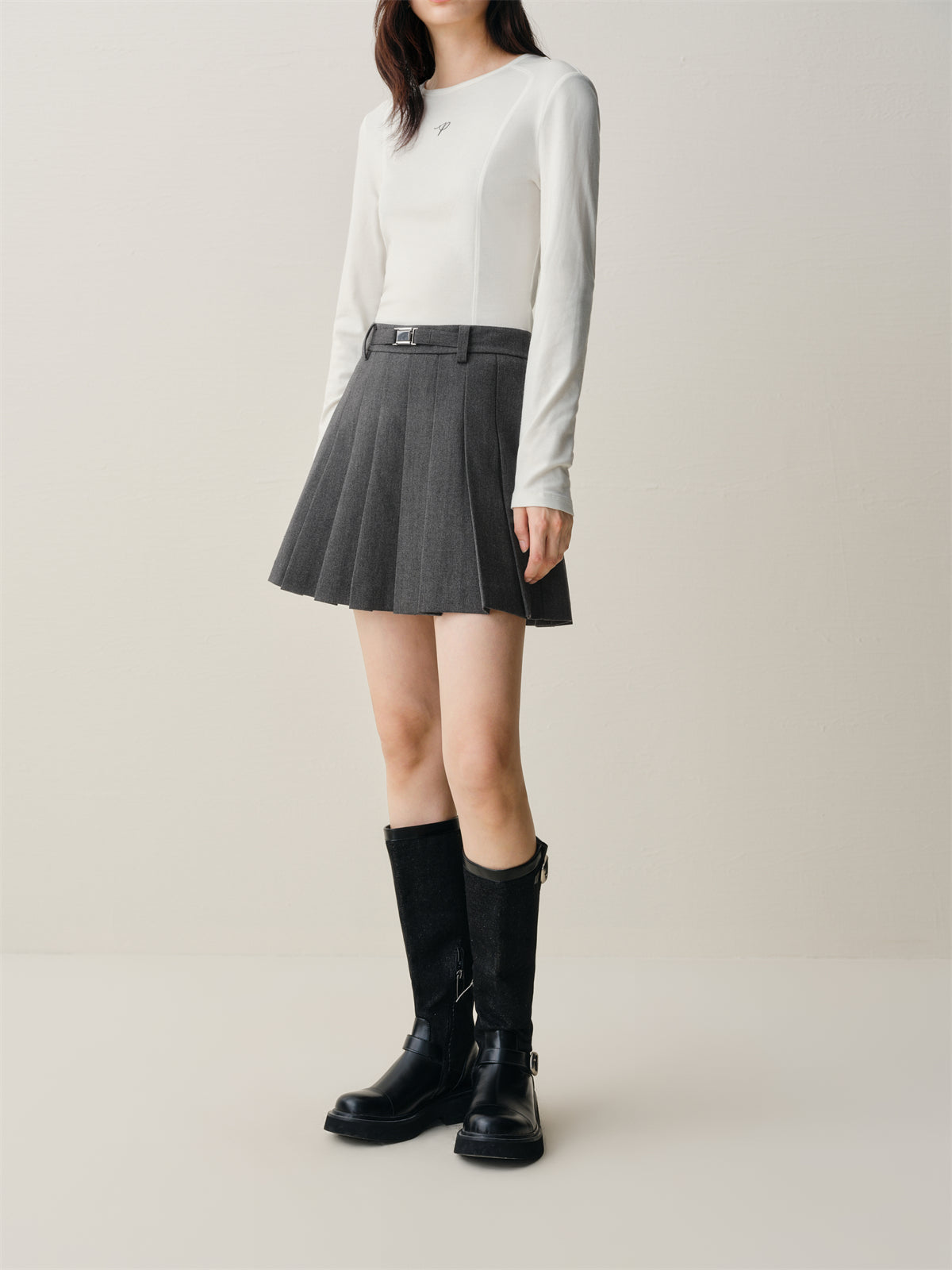 Women's Wool-Blend Pleated Short Skirt