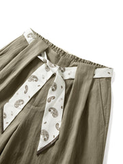 Women's wide-leg casual pants with a scarf