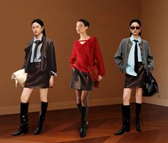 Women's PU A-Line Skirt with Detachable Belt