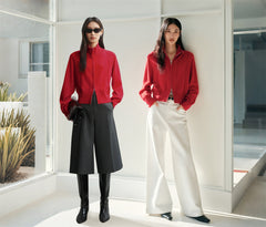 Women's Pure Wool Cropped Stand-Collar Cardigan