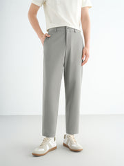 Men's Khaki Tencel Seersucker Cropped Tapered Pants