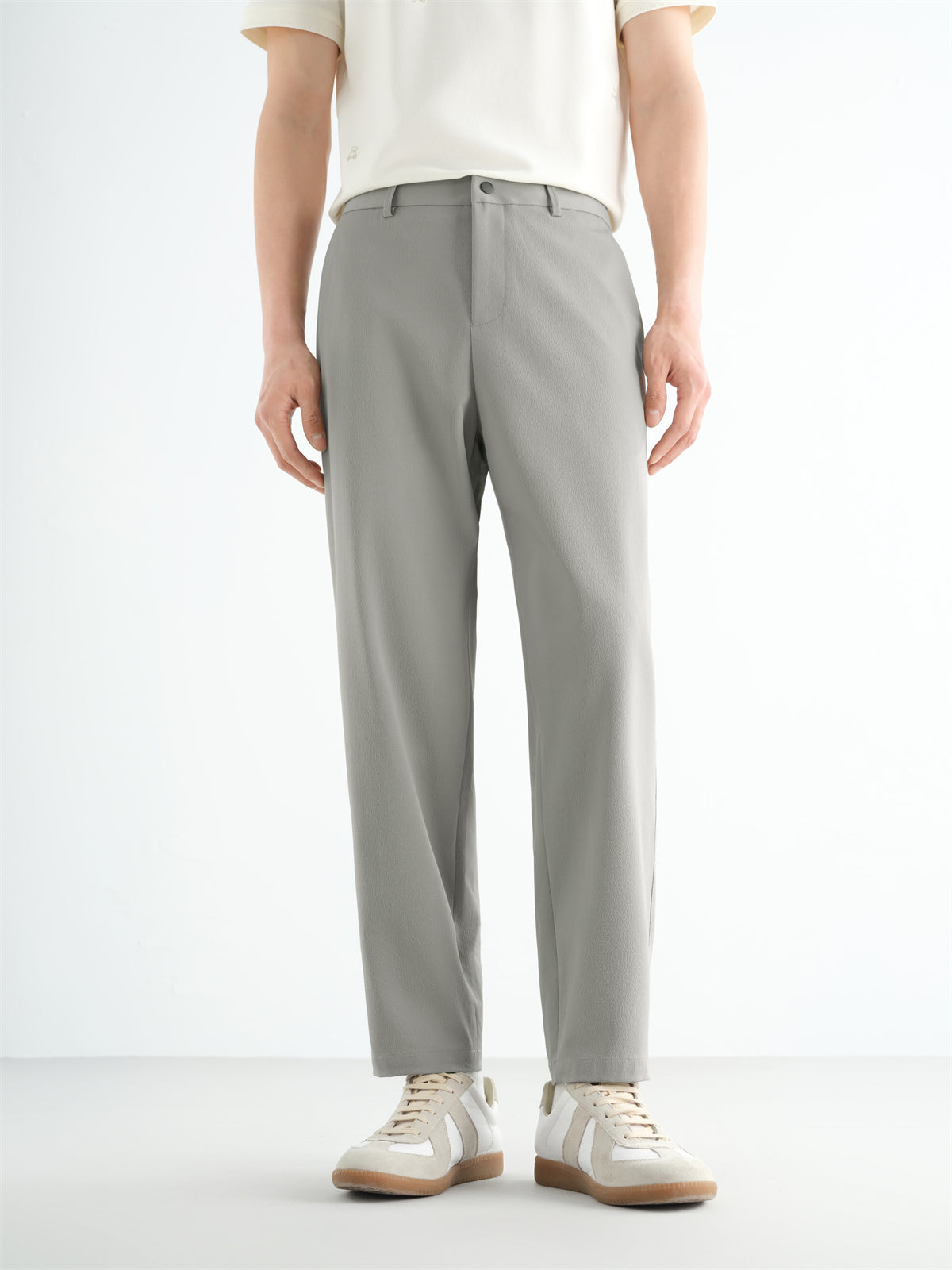 Men's Khaki Tencel Seersucker Cropped Tapered Pants