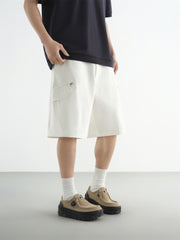 Men's Beige Utility Embroidered Cargo Shorts