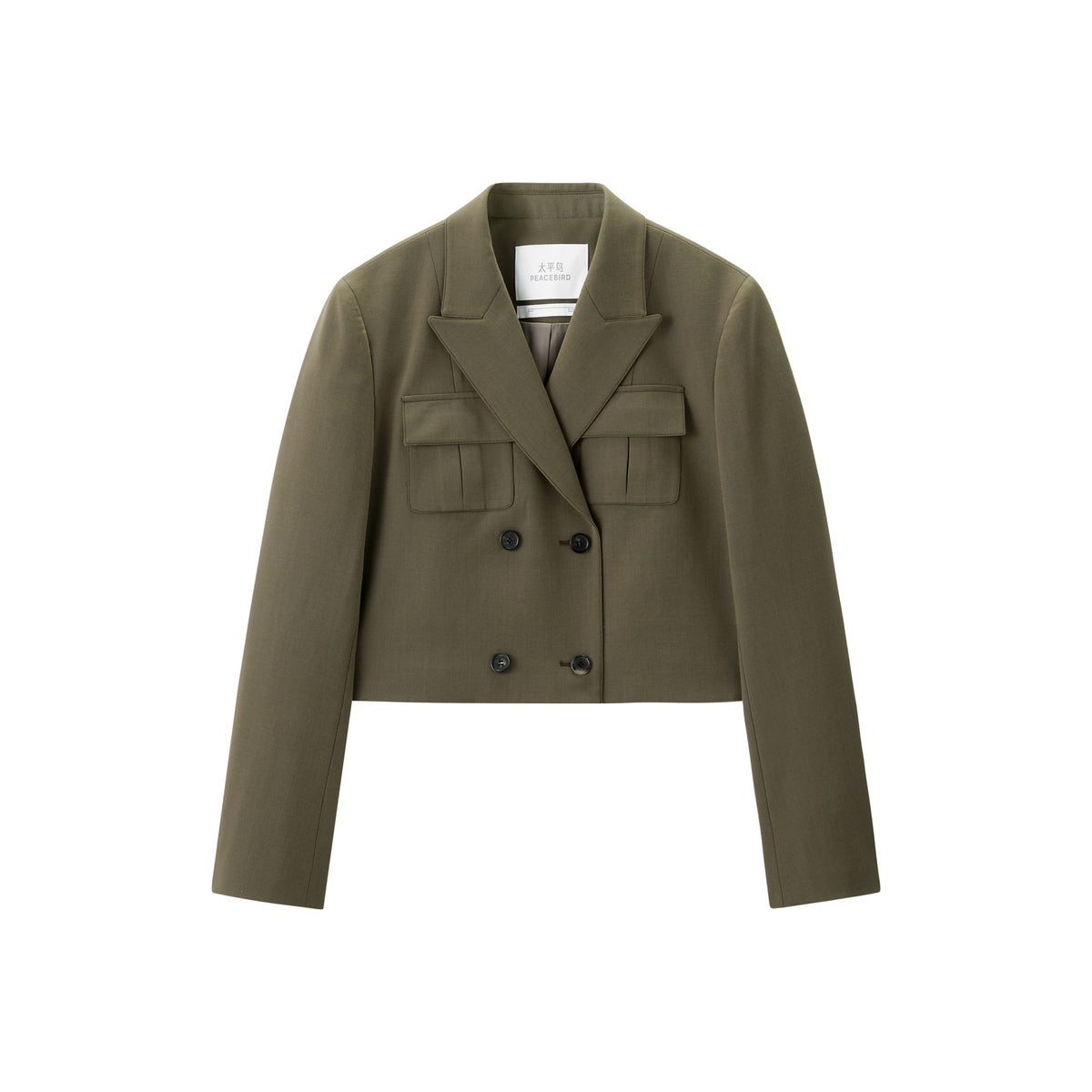 Women's Cropped Double-Breasted Peak-Lapel Blazer