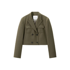 Women's Cropped Double-Breasted Peak-Lapel Blazer