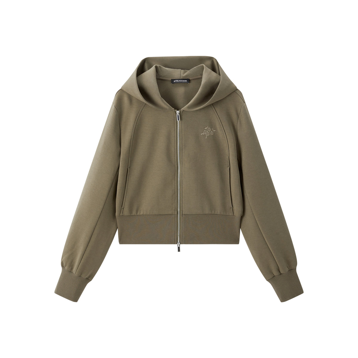 Women's Cropped Zip-Up Hoodie with Embroidery