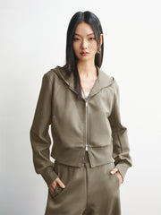 Women's Cropped Zip-Up Hoodie with Embroidery