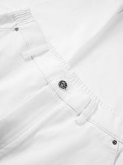 Men's White Elastic-Waist Straight-Leg Jeans