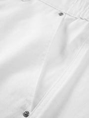 Men's White Elastic-Waist Straight-Leg Jeans