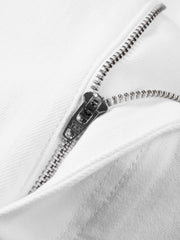 Men's White Elastic-Waist Straight-Leg Jeans