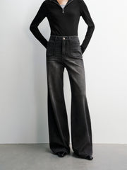 Women's Washed Wide-Leg Slightly Flared Pants