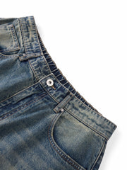 Men's casual wide-leg denim mid-length pants