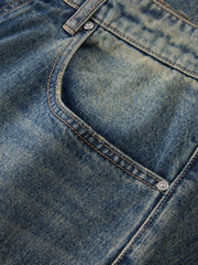 Men's casual wide-leg denim mid-length pants