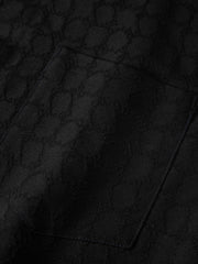 Men's Black Tonal Jacquard Short-Sleeve Shirt