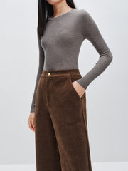 Women's Brown Textured Straight Pants