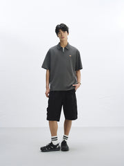 Men's Waffle-Knit Polo Shirt with Label